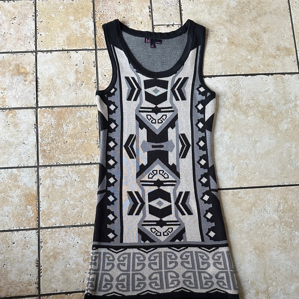 t/o Black and Cream Patterned Sweater Dress